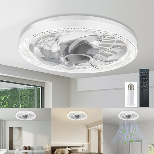 Ceiling Fan Light, 12-inch Socket Fan Light with Remote Control, 3 Colors (3000K-6500K) Dimmable LED Light Bulb, Screw-in Ceiling Fan for Bedroom