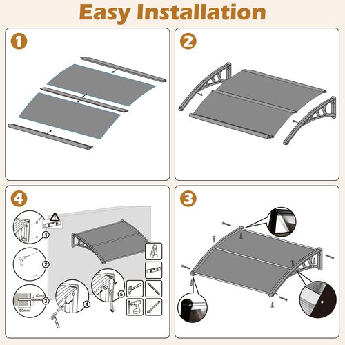 Tangkula 40" x 48" Window Awning, Modern Polycarbonate Overhead Door Awning with Hollow Sheet for Rain Snow Sunlight Protection, UPF 50+ Awnings for Patio, Door, Deck, Porch