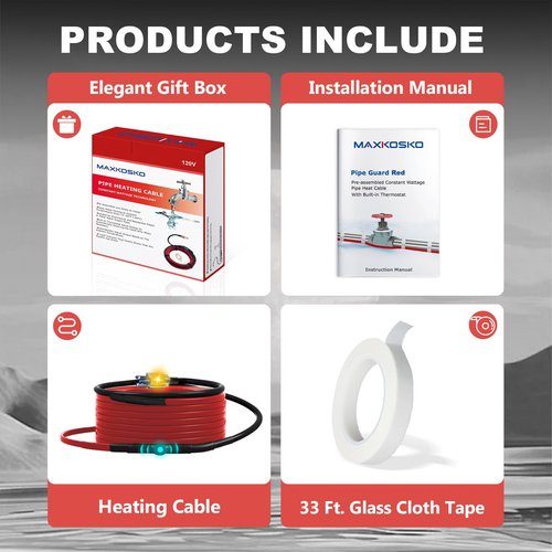 MAXKOSKO 7 Feet Pipe Heat Cable for Water Pipe Freeze Protection, Heat Tape with Thermostat for Metal And Plastic Home Supply Pipes, Electric Pipe Heating Trace System 120 V