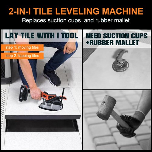 Cordless Tile Vibration Tool with 2 x 21V 2.0Ah Lithium - Ion Tile Leveling Machine - High - frequency Vibration, Strong Adsorption, Ideal for Tile Laying