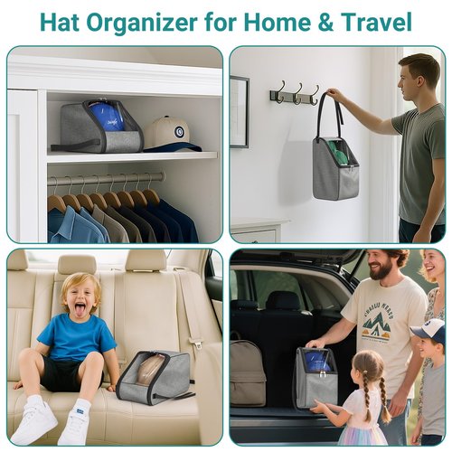 SLEEPING LAMB Hat Storage for Baseball Caps with Clear PVC Window, Hat Travel Case with Adjustable Shoulder Strap, Holds 6-8 Caps Organizer Box for Closet Storage, Grey