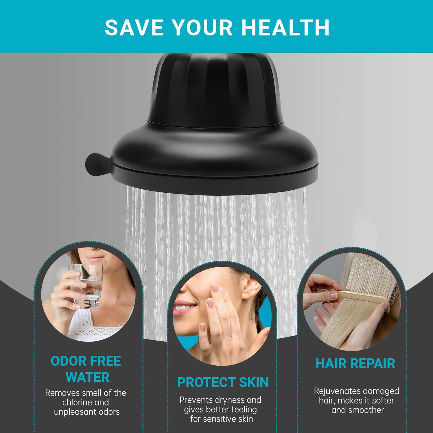 Kangbet Filtered Shower Head | Shower Head With Filters | Improves Skin & Hair by Reducing Chlorine & Heavy Metals from Hard Water-Black