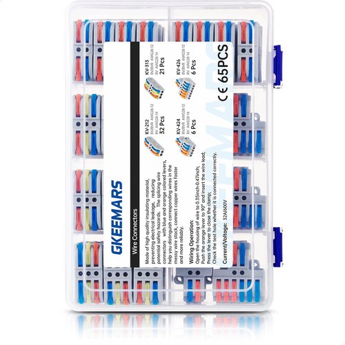 GKEEMARS 65 Pcs Compact Splicing Wire Connectors Assortment Pack, Quick Wiring Connector for AWG 28-12