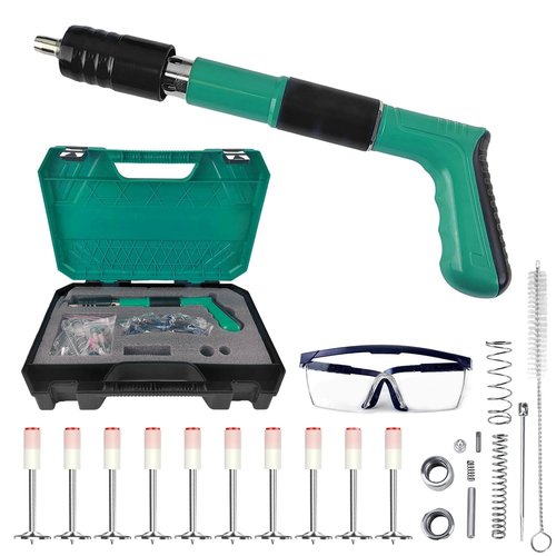 Concrete Manual Nail Gun Kit with 10 Round Nails, Mini Steel Nail Gun, Pistola De Clavos, Air Nailer Combo Kit, Pistola de Fijación - Easy to Use with Protective Gear Included