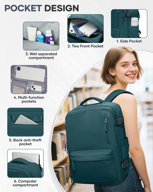 Vacuum Storage Travel Backpack with Air Pump Carry on Flight Approved Compression Vacpack Waterproof Airback with Vacuum System Airplane Travel Essentials Daypack Laptop Space Saver Bags PeacockBlue