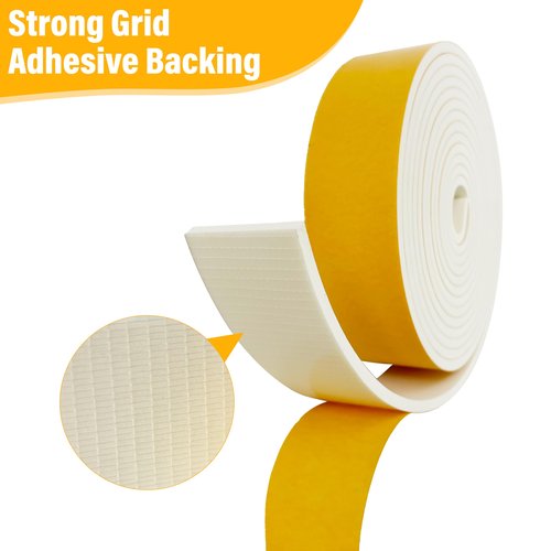Weather Stripping Foam Tape, 17 Ft Door Seal Strip, EVA Material, High Density 1/4" Thick, No Residue Adhesive, Weatherproof Door Seal Strip for Sliding Door, Windows, White (3/8" Wide)