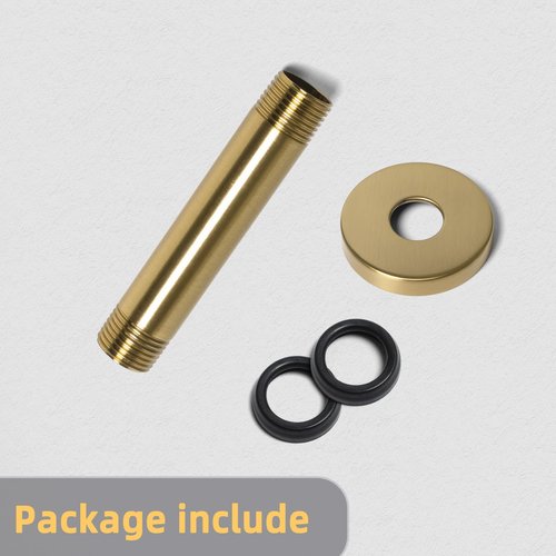 Shower Arm with Flange,4 Inch Ceiling Mounted Shower Arm for Fixed Shower Head,Bathroom Round Shower Replacement Arm,Stainless Steel Straight NPT 1/2 Inch Shower Pipe Arm, Brushed Gold