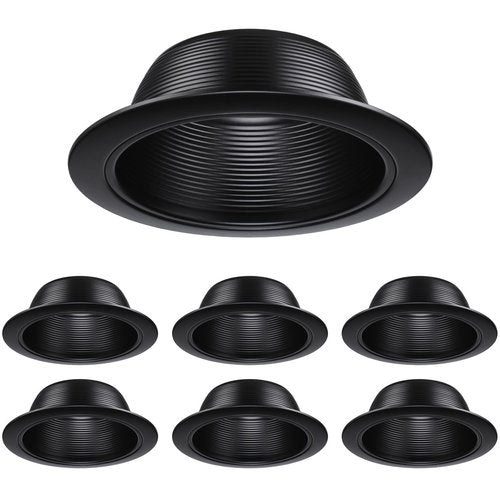 TORCHSTAR 6 Inch Recessed Light Black Baffle Trim with Detachable Ring, Full Metal, Ceiling Can Light Trim for 6 Inch Can, Fit Halo/Juno Remodel Recessed Housing, Pack of 6