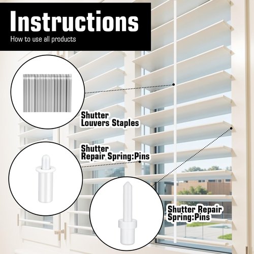 85pcs Plantation Shutter Repair Kit for Plantations Spring Loaded Pins Replacement Louvers Staples Windows Shutters Tools Supplies