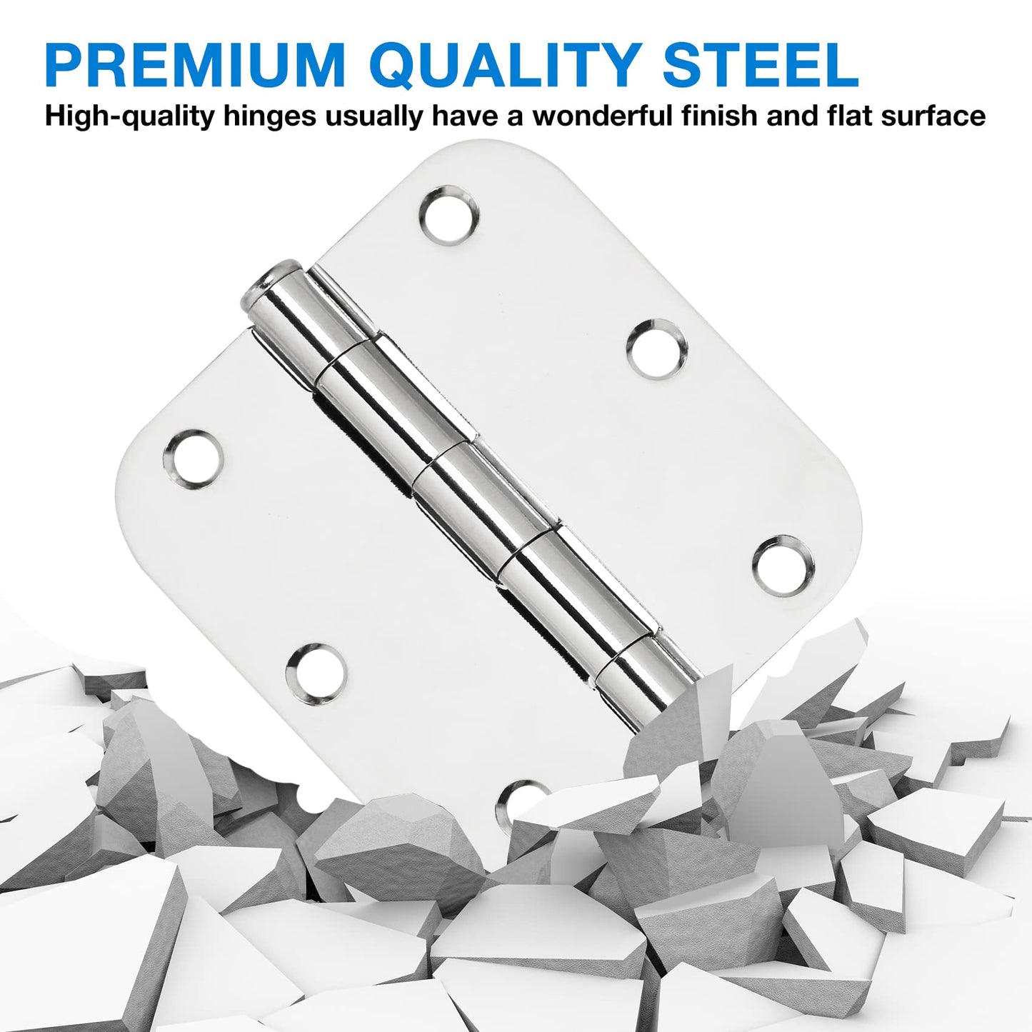 42 Pack Interior Door Hinges Polished Chrome 3.5 inch X 3-1/2" 5/8 Radius,3 ½"Bright Sliver Round Standard Hinge for Doors DIY Assembly Bifold Table Hardware Kit Home Accessories House Eseentials