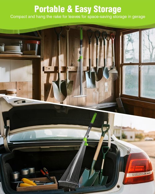 WORKPRO Leaf Rake for Gardening, Adjustable Metal Garden Rake for - Collapsible & Telescopic, Long Handle 32”- 63”, Heavy Duty Metal Rakes Tool for Garden, Yard, & Lawn