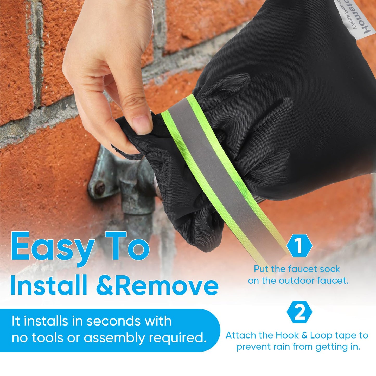 2Pack Outdoor Faucet Covers for Winter - Pro 6.7" W x 8.3" H Outdoor Water Faucet Cover Socks for Winter Freeze Protection Pipe Insulation Reusable Waterproof Insulated Spigot backflow Cover,Black