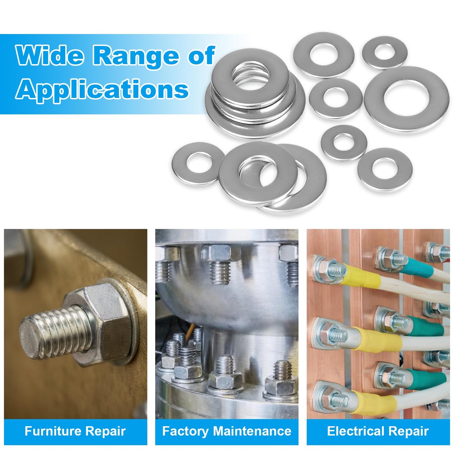 Yinpecly 200pcs 1/4'' Flat Washers OD 5/8'', 304 Stainless Steel Washers,SAE Metal Washers for Screws Bolts