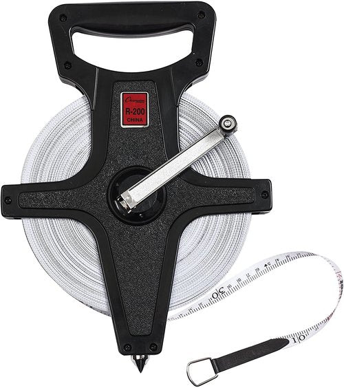 Champion Sports Open Reel Measure Tape, 200 ft, 60 Meters, with Metal Spike, Hand Crank - Open Tape Measure for Track and Field, Long Jump - Durable, Dual-Sided Measuring Reel with Feet and Meters