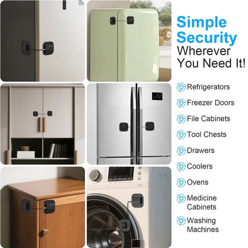 Fridge Lock with Combination, No Key Required, Upgrade Refrigerator Lock with Adhesive and Screws, Freezer Cabinet Pantry Drawer Latch to Keep Door Closed, for Kids Adults Cats & Dogs, Black