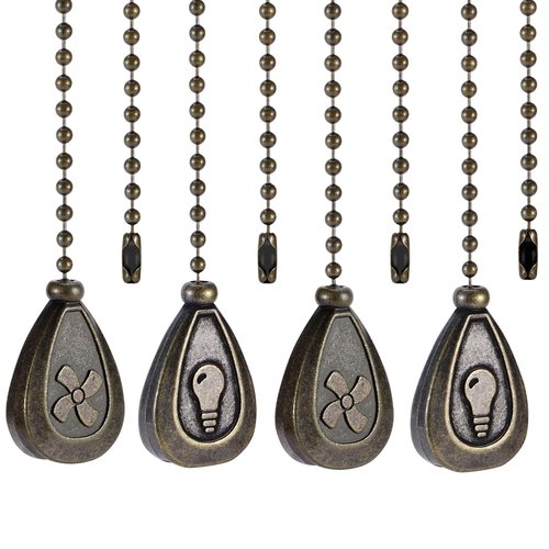 4 Pack Bronzed Ceiling Fan Pull Chain Extension, 12 Inches Classic Drop Shaped Pendant Pull Chains for Ceiling Fans and Lights, Decorative Fan Pulls Extenders with Connector (2 light and 2 fan)