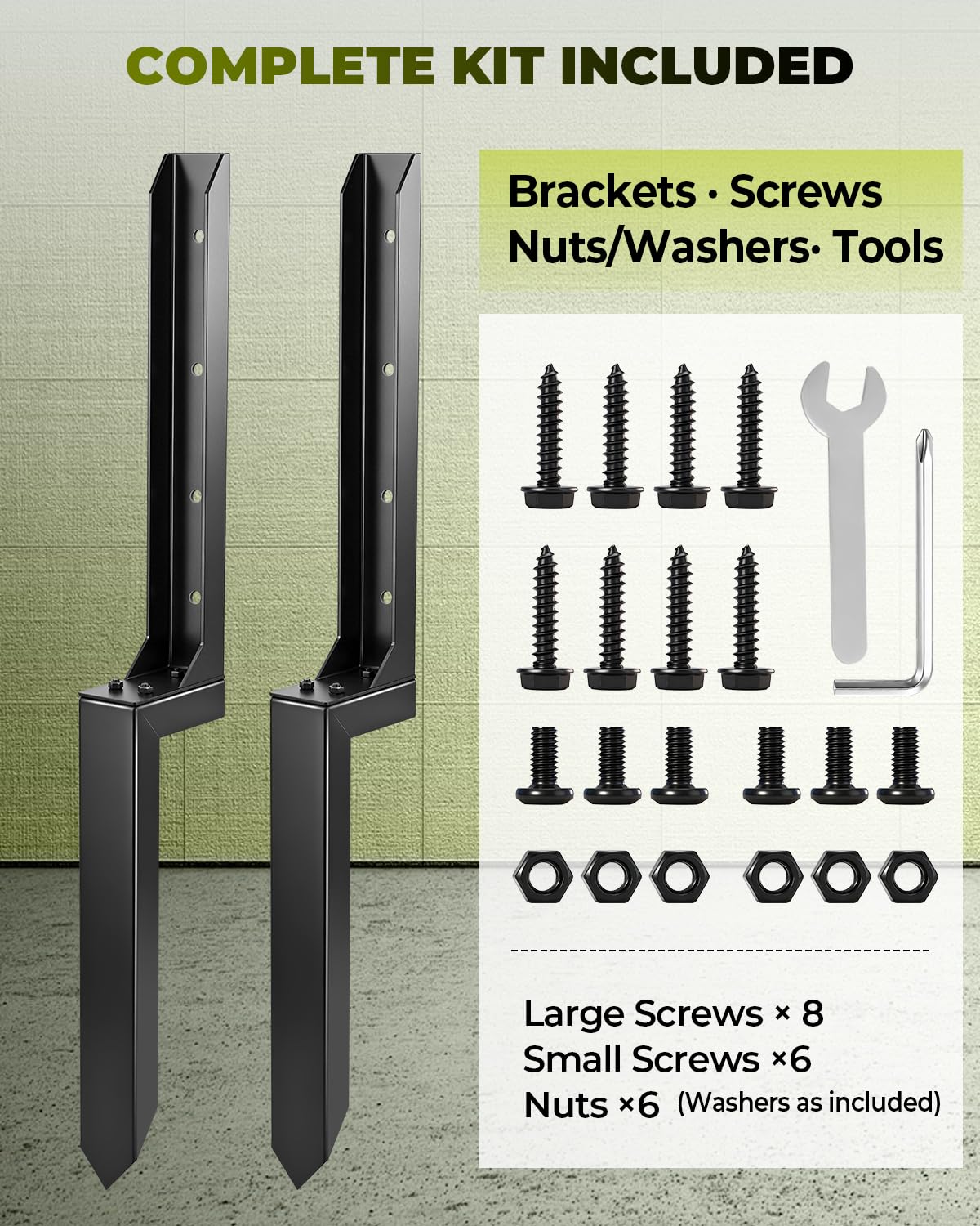 Saker Neo Fence Post Repair Kit – Heavy Duty Steel Fence Post Anchor for Leaning or Broken Posts, Fence Post stabilizer with Screws & Tool,32inch(2 pcs)