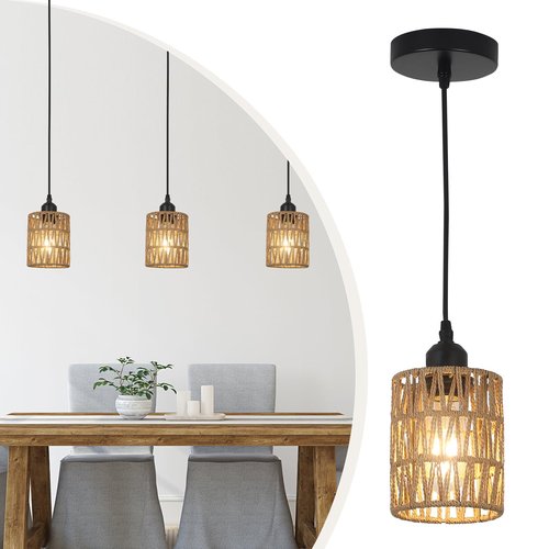 LAMSU 3 Pack Rattan Pendant Lights Kitchen Island, Farmhouse Pendant Lighting with Hand Woven Wicker Shade, Boho Chandelier Light Fixtures Ceiling Hanging for Dining Room Bedroom Foyer Hallway