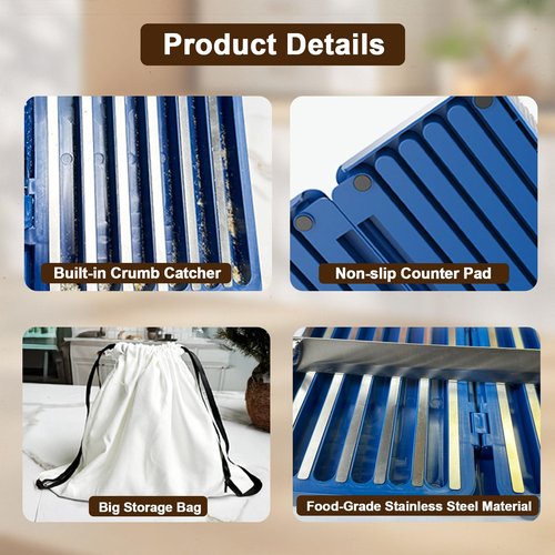 Bread Slicer for Homemade Bread, 304 Stainless Steel Bread Cutter, Adjustable Sourdough Slicer, Foldable Bread Slicing Guide for Loaf, Bagel, Sandwich, Cakes, Blue