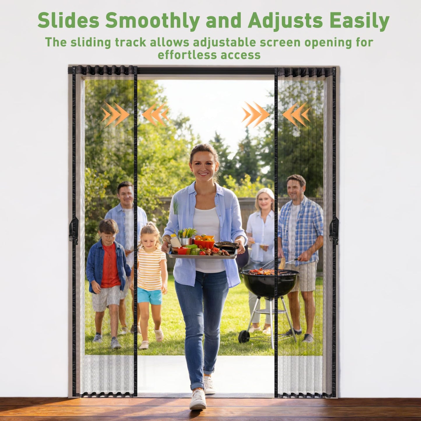 Sliding Screen Door with Track, Double Retractable Screen Doors, Fits Door Size 72 x 80 Inch, Smooth Sliding, Heavy Duty, Strong Magnets Mesh for French Patio Balcony Sliding Glass Door, Black