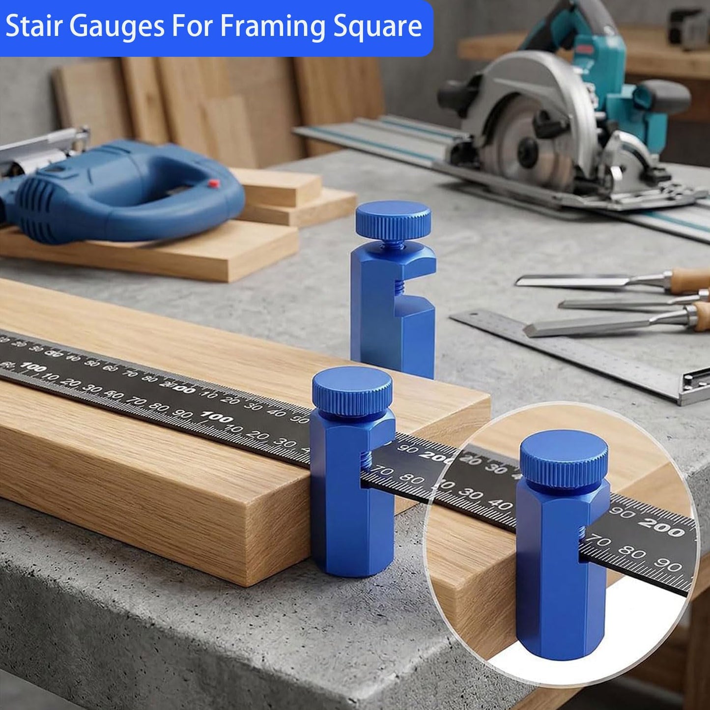 Tall Stair Gauges for Framing Square – 2 Sets (Blue)