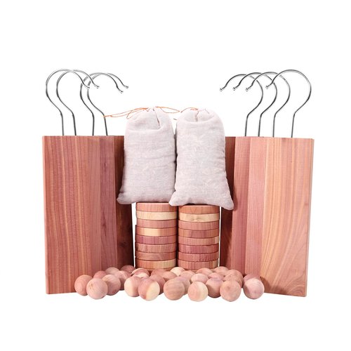 Brite Lightingtech Cedar Blocks for Clothes Storage 60PCs, Red Cedar Hang Ups, Balls, Rings and Sachet Bags for Closets and Drawers