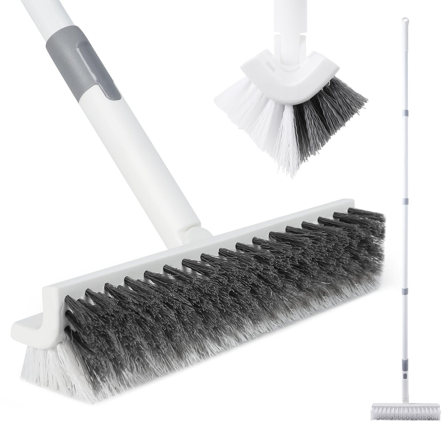 BOOMJOY Grout Brush with Long Handle, 57" Grout Cleaner for Tile Floors, Double-Sided with V-Shape Stiff Bristles for Bathroom, Patio, Kitchen, Wall, Corners and Deck