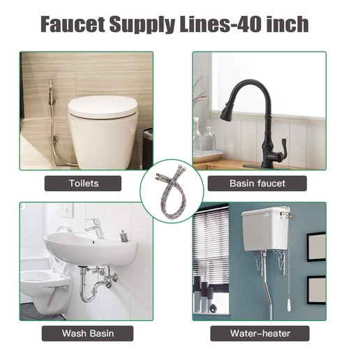 Greenspring 40-Inch Long Faucet Connector, 2Pcs Faucet Supply Lines, Kitchen Sink Toilet Hose Braided Stainless Steel Supply Hose 3/8" Female Compression Thread x M10 Male Connector (1 Pair)