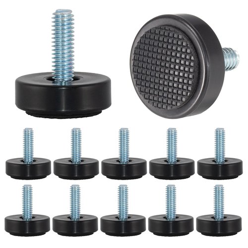 M6 Adjustable Furniture Leveler, 12 Pack Rubber Leveling Feet Screws in Threaded, Feet Levelers Screw On Furniture Glide Leveling for Table, Chair, Furniture Legs