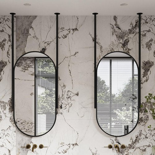 Ceiling Mounted Mirror,Oval Vanity Make-up Mirrors with Hanging Rod,HD Decorative Bathroom Mirrors,for Hallway Bathroom Entrance(Gold,40x80cm)