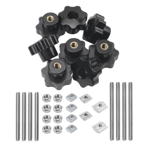 Rrina 8 Sets M6 7 Star Through Hole Knob Nut Screw Clamping Knurled Threaded Knob Assortment Kit, Black Nylon Star Shape Hand Knobs