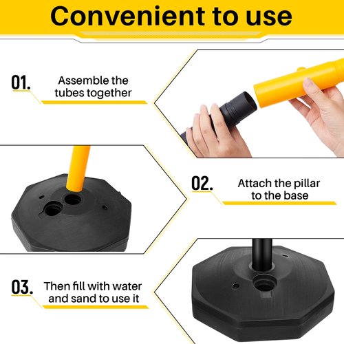 Konohan 12 Sets 34 Inch Parking Cone Delineators Post Traffic Cone Plastic Stanchion Set Stands Parking Barrier with Base 6.6 ft Chain S Hooks Reflective Collar for Crowd Control Construction, Yellow