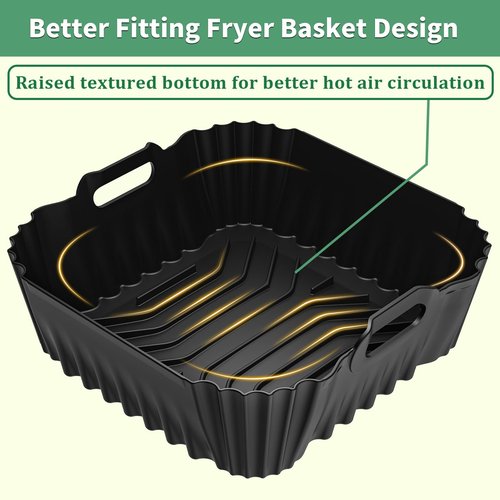 Air Fryer Silicone Liners Square for Ninja Air Fryer AF141 AF142 AF181 5-6.5QT, 3 Pack Reusable Silicone Pot Baking Accessories for Cosori 6QT, Instant, Chefman 5QT to 8QT AirFryer, 2 In 1 Liners