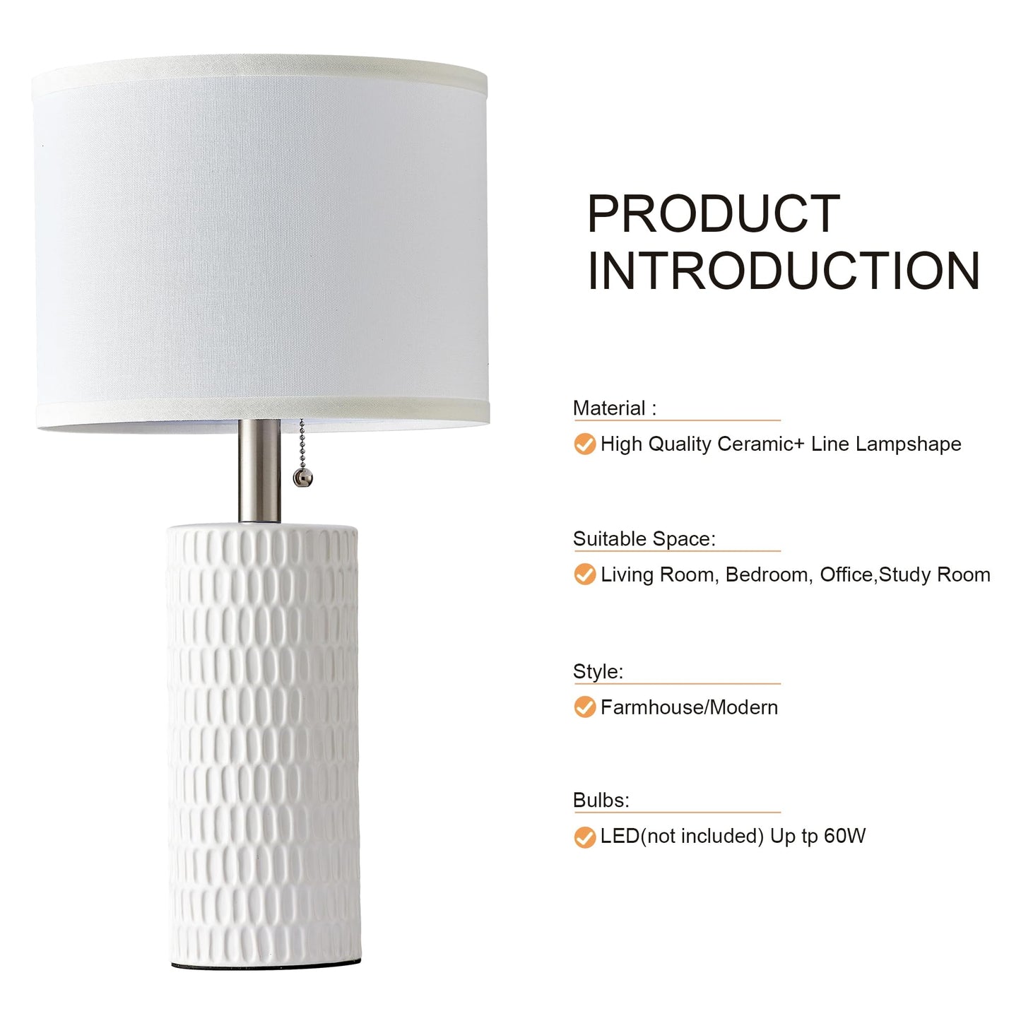 Reaketon Table Lamps for Living Room Set of 2, Ceramic Table Lamps for Bedroom, 20" Modern Lamps for Night Stands, White