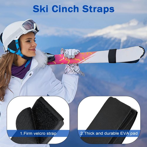 XBA Wall Mounted Ski Organizer - 2 Pair Ski & Pole Rack with Padded Hooks & Elastic Straps - Heavy Duty Indoor/Outdoor Storage