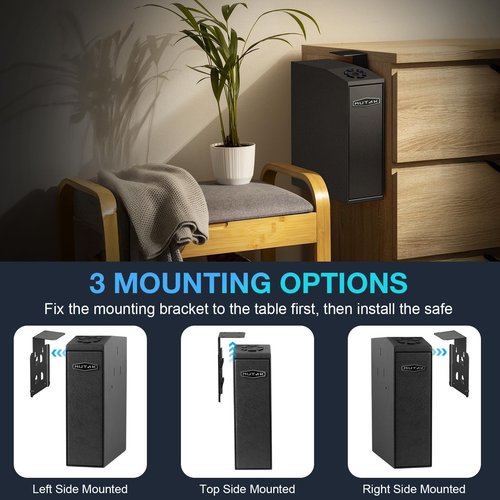 Mutak Gun Safe for Handgun, Slider Biometric Pistol Safe, 4 Ways Quick Access with APP/Fingerprint/PIN Code/KEY, Single GunSafe for Nightstand Bedside Home,Wall, Dresser