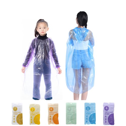 DIELLY 6 Pack Disposable Rain Ponchos Family Pack， Emergency Waterproof Clear Ponchos，with Hood Disposable Raincoat，Clear Kids Ponchos, Individually Wrapped (6S)
