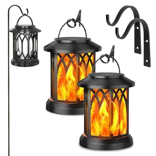 Boundbreed Upgraded Flickering Flame Solar Lantern Outdoor Waterproof Light, Dance Flame Solar Lantern Outdoor Lights, Hanging Solars Flickering Lanterns for Halloween Yard Patio Lawntable(2pcs)
