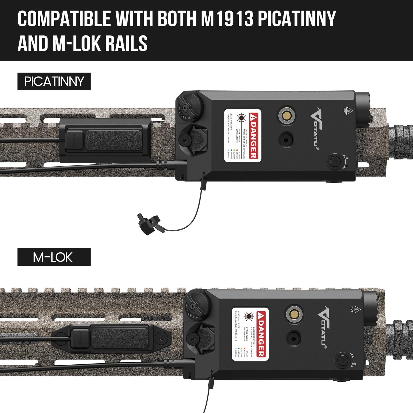 VOTATU V840 Green Laser/Light/IR Combo, 1500 Lumens Tactical Flashlight Laser for Rifle and Carbine Compatible with M-LOK Picatinny Rail, Pressure Switch and USB Magnetic Rechargeable