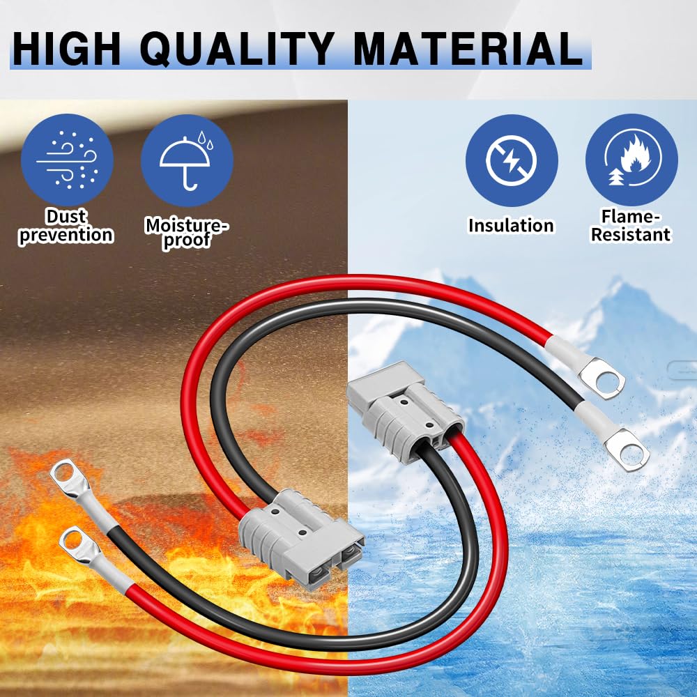 2 Pcs Battery Quick Connector, Anderson Connector 50A Kit, Plug 8 Guage 1.64ft Cables, 50A Battery Quick Connector, Anderson Connectors for Battery Cars, Sightseeing Cars, Tractors, Motors