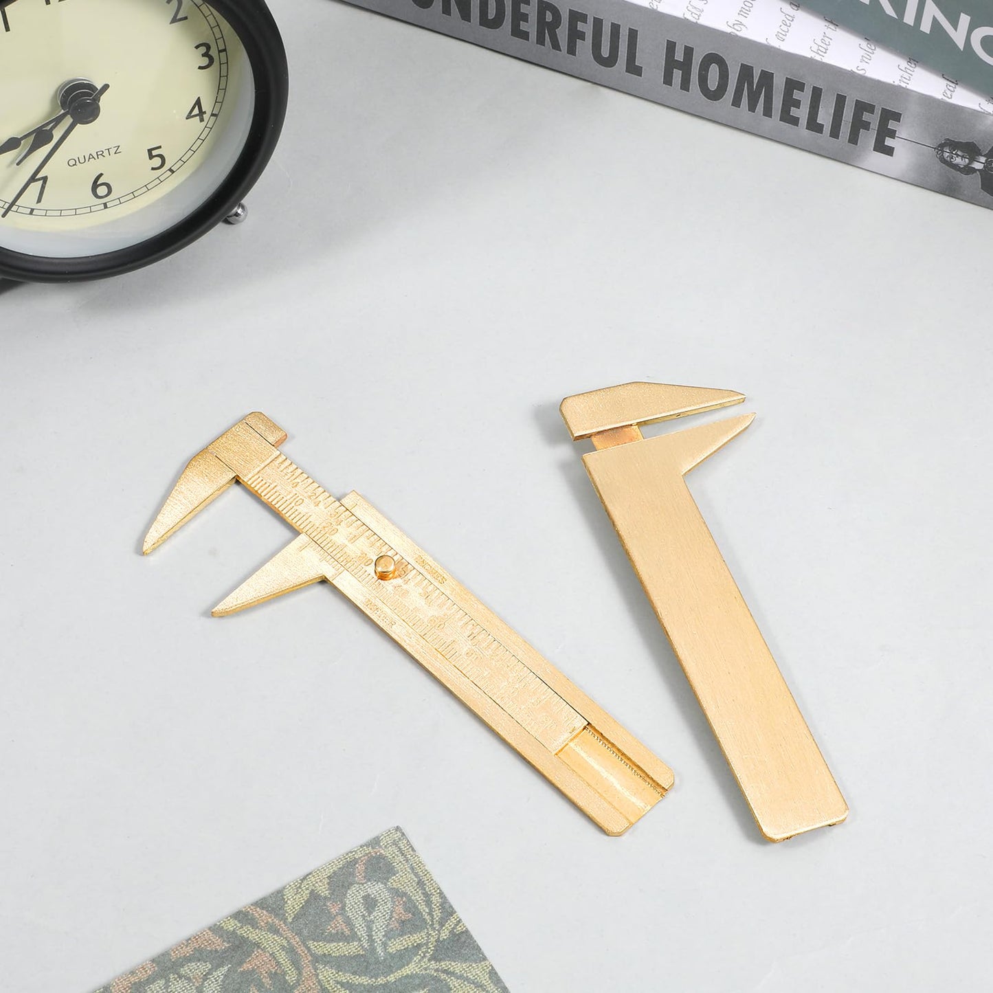 2 Pcs Brass Vernier Caliper Pocket Slide Rule Mini Handy Caliper Measuring Tool Double Scale Sliding Gauge Metal Pocket Ruler for Bead Wire Jewels Rings Bracelet Measurement