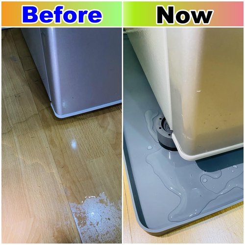QinSuiKai Mini Fridge Silicone Mat with Raised Edges, 20" x 20" x 0.6" Mini Fridge Drip Tray With 4 Base Raisers,Mini Refrigerator Carpets Floor Protector (Small Black)