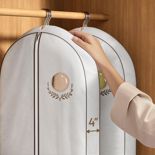 MISSLO 60" Cotton Garment Bag for Long Dress Breathable Garment Bags for Hanging Clothes Travel Women Dress Cover Luxury Hanging Clothes Storage for Fur Coat, Jacket, Gown, Suit