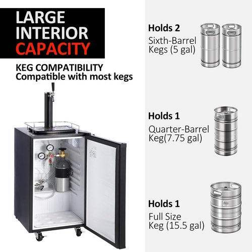 3.4 Cf Beer Kegerator, Single Tap Draft Beer Dispenser, Full Size Stainless Steel Keg Refrigerator With Drip Tray, CO2 Cylinder, 32°F- 50°F Temperature Control, 97L