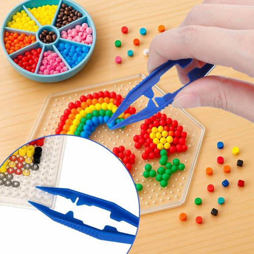 MBAIYO Plastic Beads Tweezers, 20pcs Handmade Forceps Groove Craft Tweezers for DIY Beading Projects Creative Tools Bead Making(Blue)