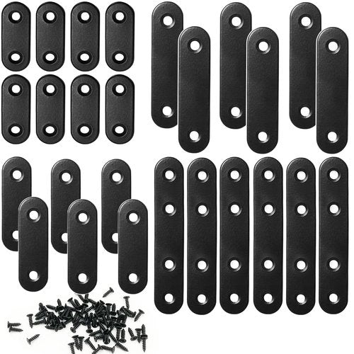 QSJ 26 Sets Flat Plate Straight Bracket Flat Brace Bracket Stainless Steel, 36mm/46mm/56mm/76mm Wood Brackets Mending Repair Plate Brace