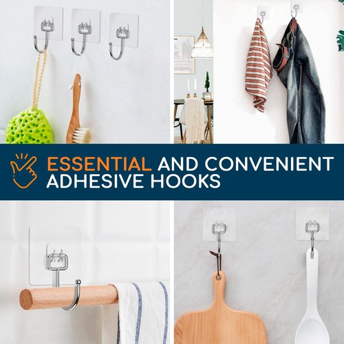 GLUIT Adhesive Large Wall Hooks for Hanging Heavy Duty 22 lbs Hook for Walls No Damage (6 Large Hooks)
