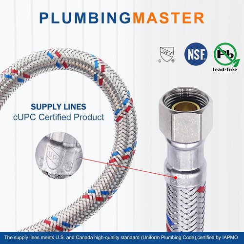 [10-Pack] PLUMBINGMASTER Faucet Hose,Faucet Supply Lines (3/8" Comp x 1/2" FIP), Certified Safe Supply Lines for Bathroom Faucet (24 inch)