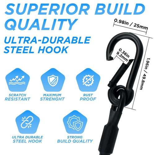 SDTC Tech 4-Pack Loop End Braided Stainless Steel Cable Heavy Duty Security Wire Ropes with Carabiner Hook Locks for Yard Light, Home Decoration, Transport, 4mm Thickness 24 Inch Length PVC Coated