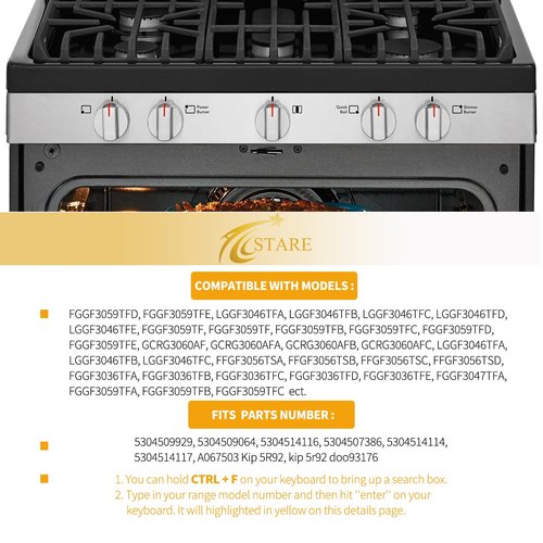 Allstare Stainless Steel 5304509064 Kip 5R93 Stove knobs Replacement for Frigidaire Stove Parts Oven Knobs 5304509929 FGGF3036TFA Gas Range Parts Cooktop Control Knobs 1 Pcs